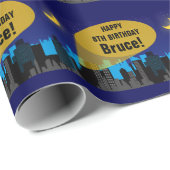 City Night Skyline Superheld Boys Birthday Party Cadeaupapier (Rol Hoek)