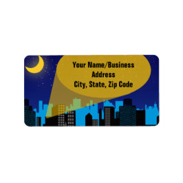 City Night Skyline Superheld Boys Birthday Party Etiket