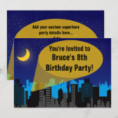 City Night Skyline Superheld Boys Birthday Party Kaart (Voorkant / Achterkant)