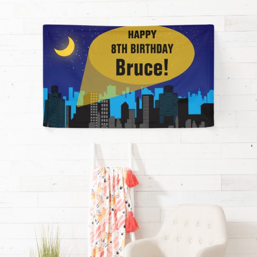 City Night Skyline Superheld Boys Birthday Party Spandoek (Insitu)