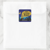 City Night Skyline Superheld Boys Birthday Party Vierkante Sticker (Tas)