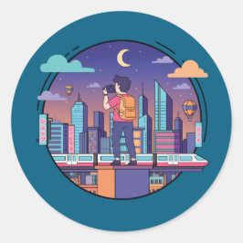 City Night Traveler Ronde Sticker