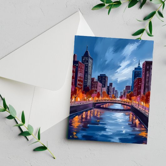 City Nights Waterverf Schilderij Briefkaart