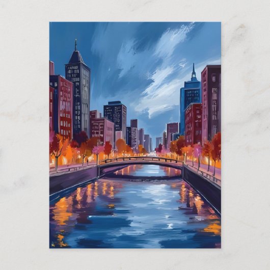 City Nights Waterverf Schilderij Briefkaart (Voorkant)