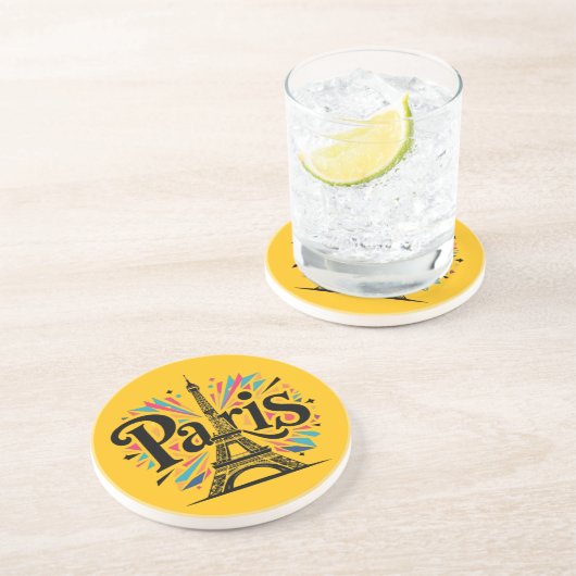 City of Lights: Bold Paris Typography Art Zandsteen Onderzetter (Zijkant)