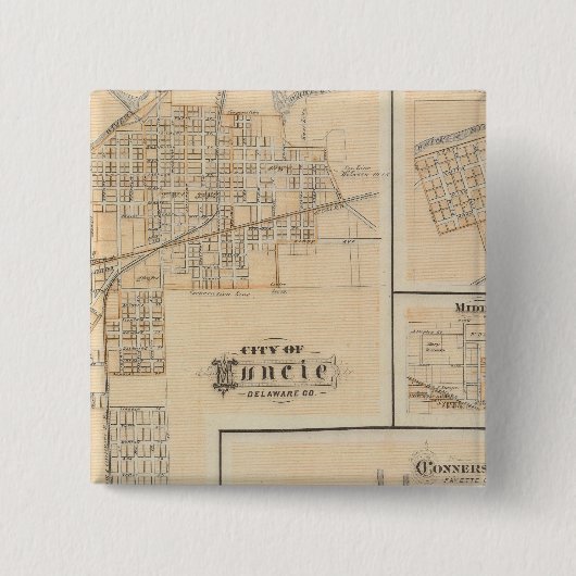 City of Muncie, Delaware Co met Yorktown Vierkante Button 5,1 Cm (Voorkant)