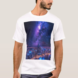 City of Stars: futuristische skyline onder een gal T-shirt