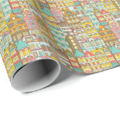 City Panorama schets: huizen naadloos. Cadeaupapier (Rol Hoek)