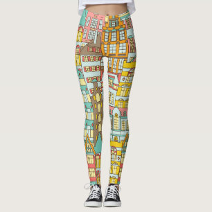 City Panorama schets: huizen naadloos. Leggings