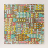 City Panorama schets: huizen naadloos. Legpuzzel (Horizontaal)