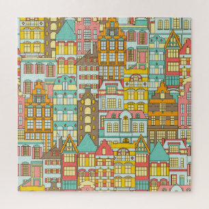 City Panorama schets: huizen naadloos. Legpuzzel