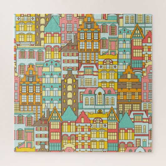 City Panorama schets: huizen naadloos. Legpuzzel (Verticaal)