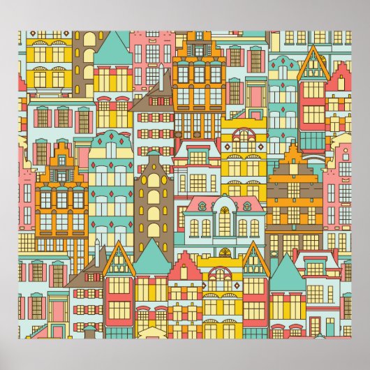 City Panorama schets: huizen naadloos. Poster (Voorkant)