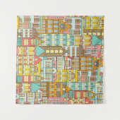 City Panorama schets: huizen naadloos. Wandkleed (Voorkant (horizontaal))