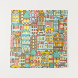 City Panorama schets: huizen naadloos. Wandkleed