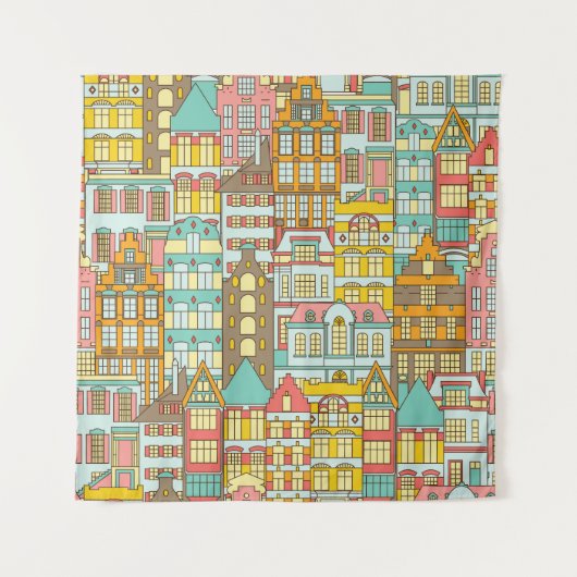 City Panorama schets: huizen naadloos. Wandkleed (Voorkant)