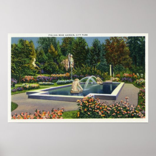 City Park Italiaans Roos Garden Uitzicht Poster (Voorkant)