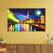 City River Avond Water Kleurrijke Maan Sterren Canvas Afdruk (Insitu (Woonkamer))