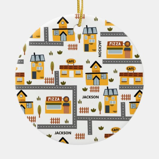 City Road Map Pattern voor kinderen Kerstmis Keramisch Ornament (Voorkant)