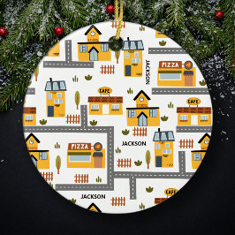 City Road Map Pattern voor kinderen Kerstmis Keramisch Ornament