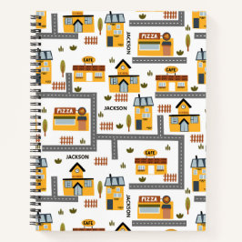 City Road Map Pattern Yellow and Grey Kinder Schoo Notitieboek