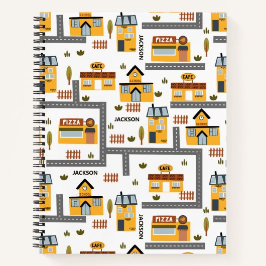 City Road Map Pattern Yellow and Grey Kinder Schoo Notitieboek (Voorkant)