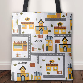 City Road Map Pattern Yellow and Grey Kinder Schoo Tote Bag