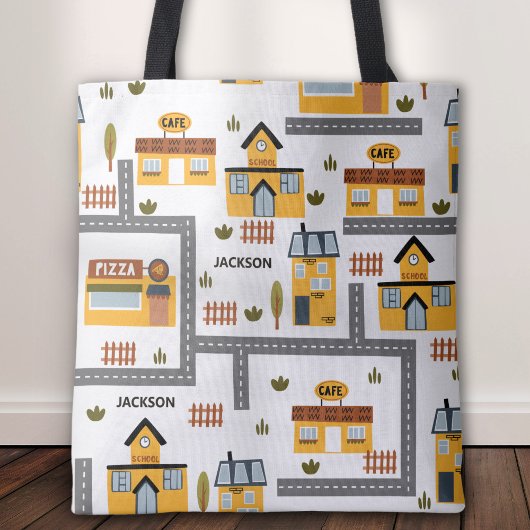 City Road Map Pattern Yellow and Grey Kinder Schoo Tote Bag