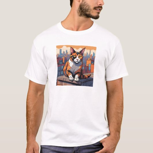 City Rooftop Cat - Urban Calico Charm T-shirt (Voorkant)