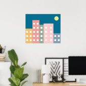 City Scape Night Poster (Thuiskantoor)