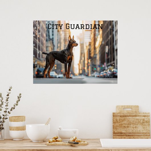 City Sentinel: Doberman in het Urban Oerwoud Poster (Keuken)