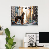 City Sentinel: Doberman in het Urban Oerwoud Poster (Thuiskantoor)