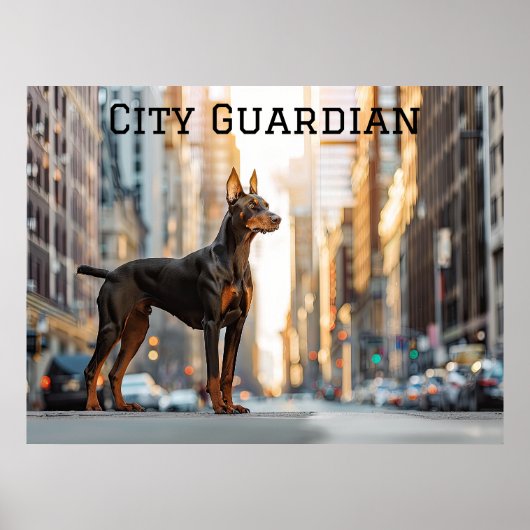 City Sentinel: Doberman in het Urban Oerwoud Poster (Voorkant)