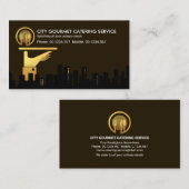 City Silhouette Gold Waiter Hand Visitekaartje (Voorkant / Achterkant)