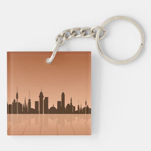 City Skyline bij Dawn Sleutelhanger (Achterkant)