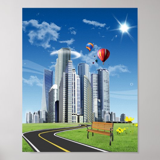 City Skyline Frutiger Aero Poster (Voorkant)