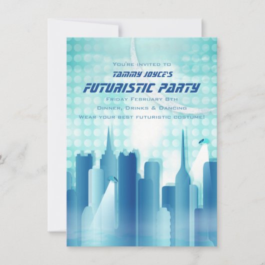 City Skyline Futuristic Party Invitation Kaart (Voorkant)