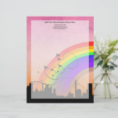 City Skyline met regenboog en vogelvlucht Briefhoofd Ontwerp (Staand voorkant)
