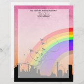 City Skyline met regenboog en vogelvlucht Briefhoofd Ontwerp (Voorkant / Achterkant)