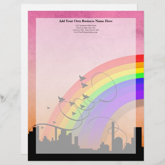 City Skyline met regenboog en vogelvlucht Briefhoofd Ontwerp (Voorkant / Achterkant)