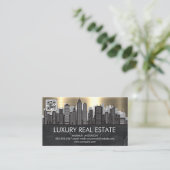 City Skyline | Metallic Gold marmer | QR-code Visitekaartje (Staand voorkant)