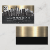 City Skyline | Metallic Gold marmer | QR-code Visitekaartje (Voorkant / Achterkant)