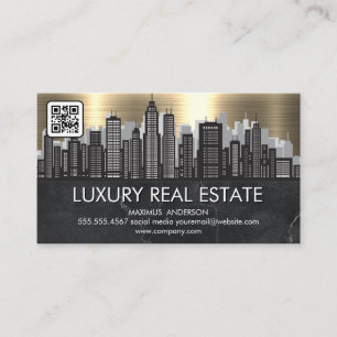 City Skyline   Metallic Gold marmer   QR-code Visitekaartje