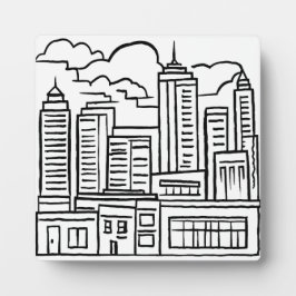 City Skyline Moderne Kunst Schets Tekening Fotoplaat