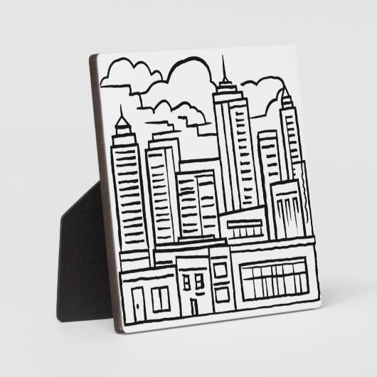 City Skyline Moderne Kunst Schets Tekening Fotoplaat (Voorkant)