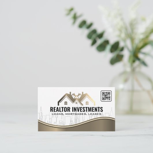 City Skyline | Onroerend goed | Qr-code Visitekaartje (Staand voorkant)