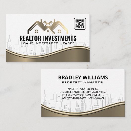 City Skyline | Onroerend goed | Qr-code Visitekaartje (Voorkant / Achterkant)