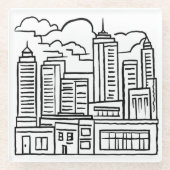 City Skyline Pen Tekening Glazen Onderzetter (Voorkant)