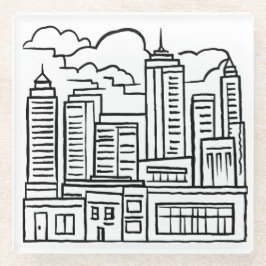 City Skyline Pen Tekening Glazen Onderzetter