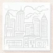 City Skyline Pen Tekening Glazen Onderzetter (Achterkant)